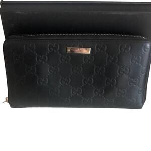 Gucci Black Guccissima Zip Around Long Wallet GG Signature leather